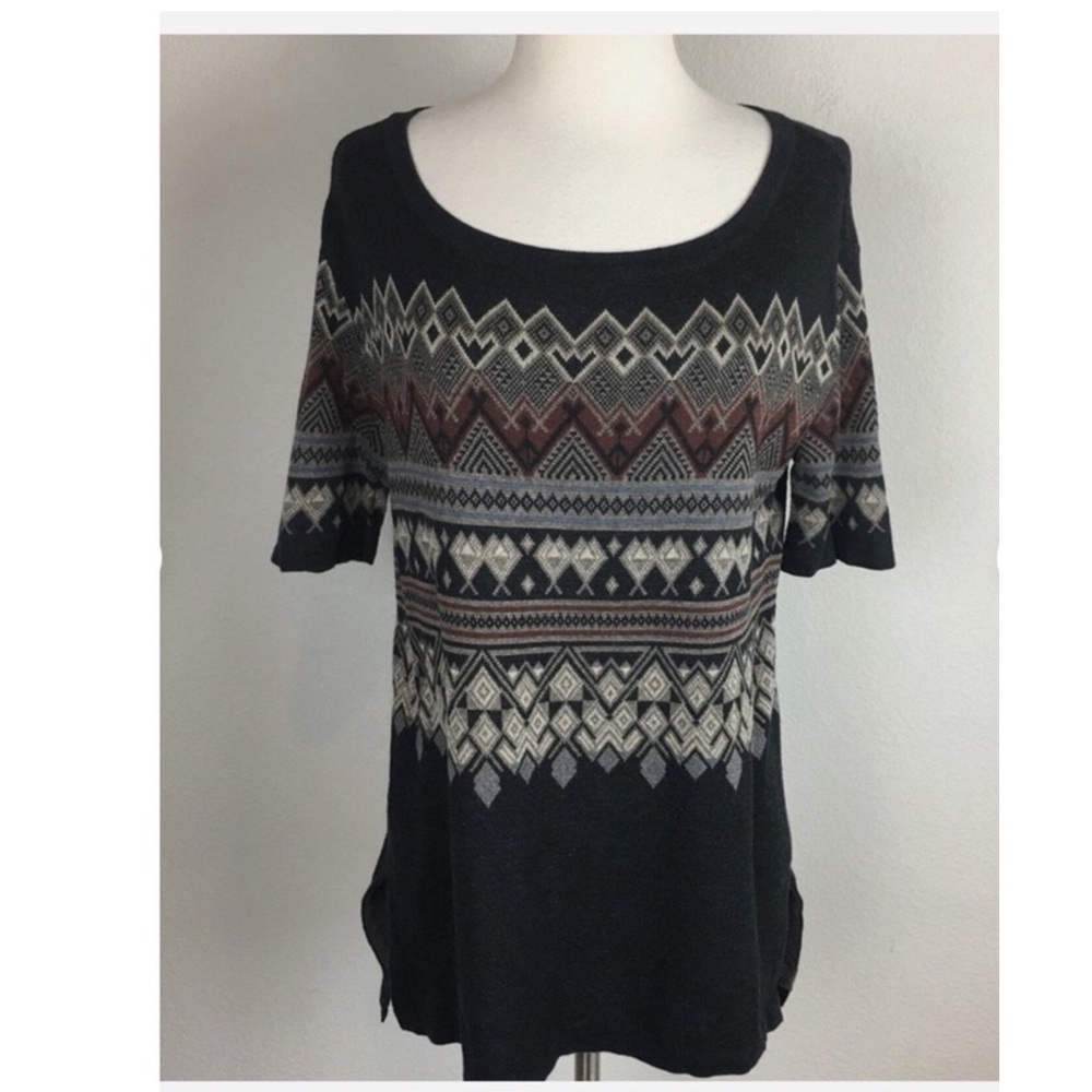 Peruvian Connection Fair Isle Tunic Sweater Pima Cotton Gray Brown Neutral - Picture 8 of 10